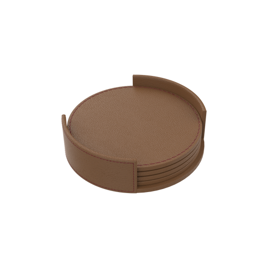 Chocolate Brown Leather Coaster Set