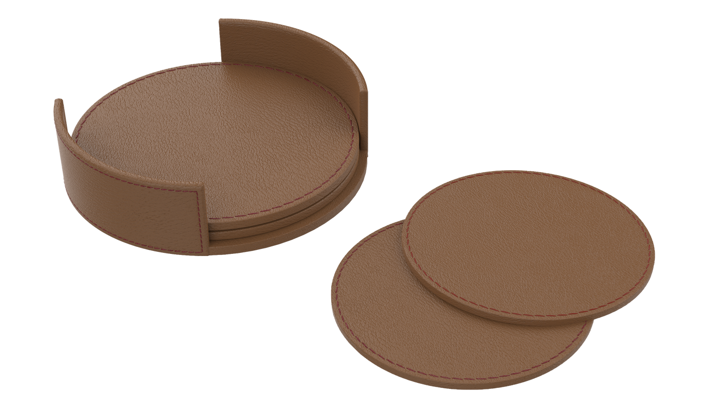 Chocolate Brown Leather Coaster Set