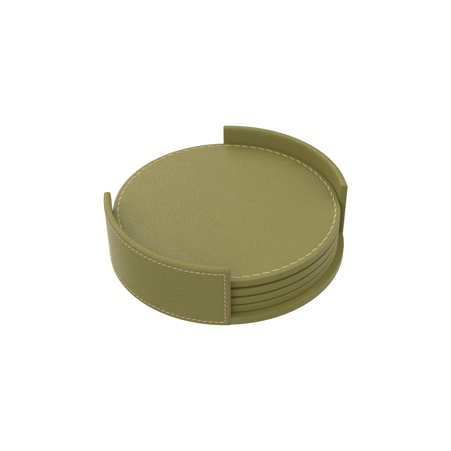 Olive Luxe Leather Coaster Set