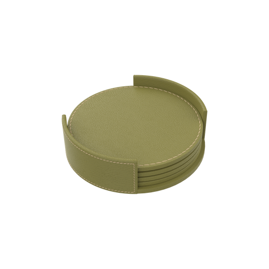 Olive Luxe Leather Coaster Set