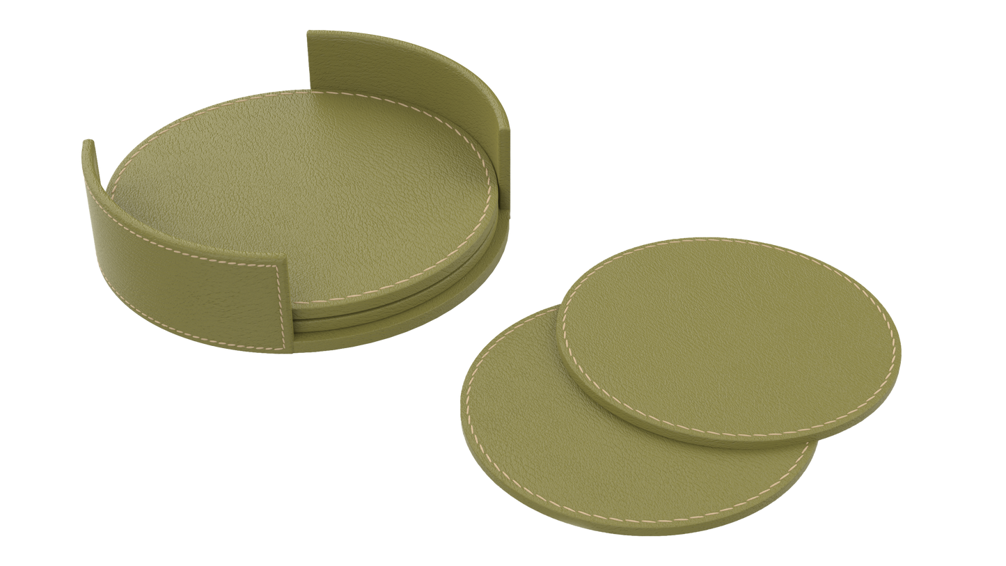 Olive Luxe Leather Coaster Set